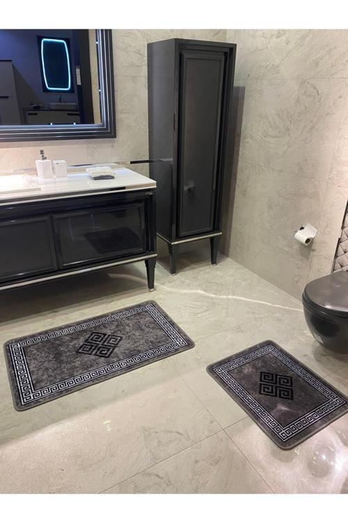 Losarina 2'Li Lateks Taban Banyo Paspas Takımı (60X100 - 60X50) Gri