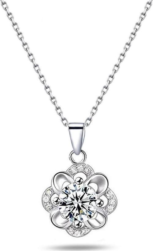 Zirkon Taşlı Çiçek Kar Tanesi Bayan Gümüş Kolye