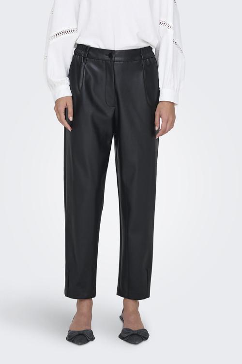 Onlmynte Regular Fit Yüksek Bel Düz Paça Deri Bayan Pantolon 15326577 SİYAH