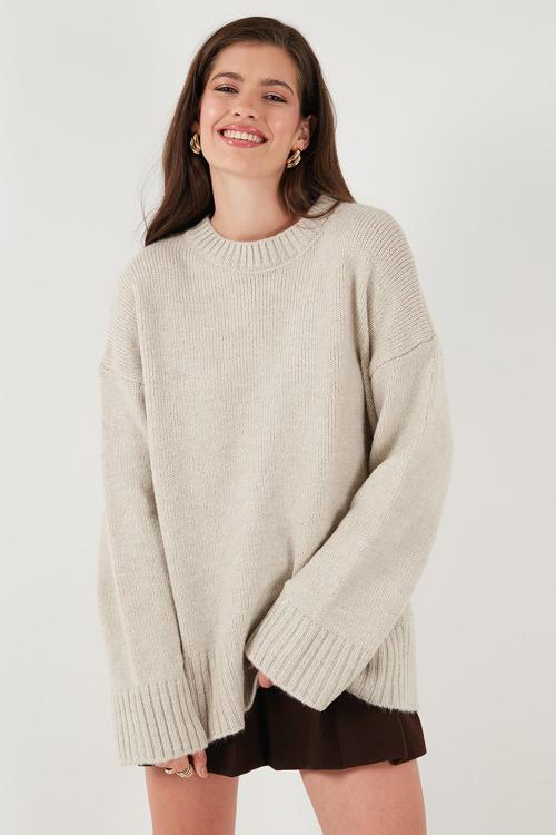 Regular Fit Bisiklet Yaka Basic Triko Bayan Kazak 4616213 TAŞ