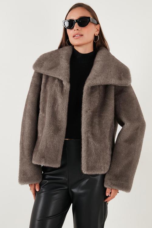 Oversize Fit Geniş Yaka Astarlı Bayan Kürk 497AFRA GRİ