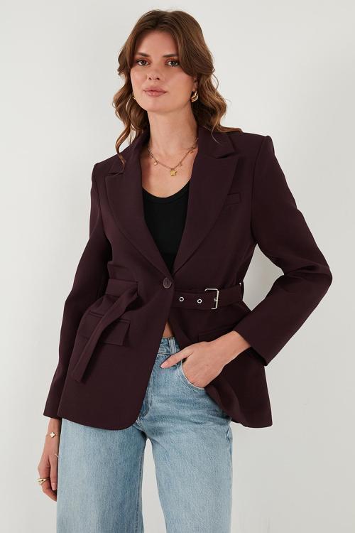Regular Fit Kruvaze Yaka Kemerli Blazer Bayan Ceket 6839367 MÜRDÜM