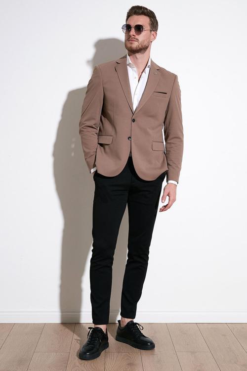 Slim Fit 6 Drop Çift Yırtmaçlı Blazer Erkek Ceket BASELNA VİZON