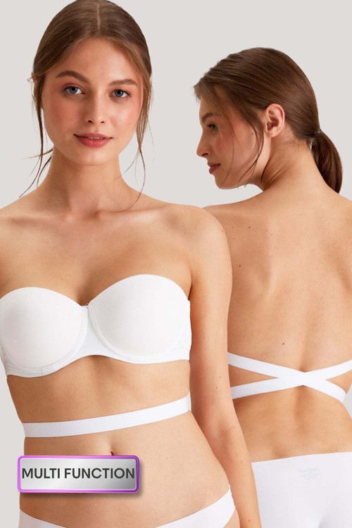 6027 Beyaz Pisa Push Up Straplez Multi Function Mikro Sütyen Askı Hediyeli