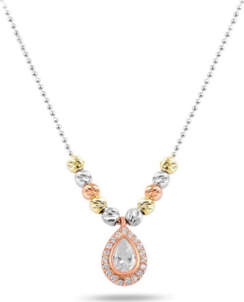 925 Ayar Gümüş Su Damlası Dorica Toplu Zirkon Taşlı Bayan Kolye