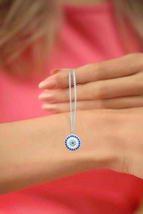 925 Ayar Gümüş Taşlı Nazar Gözlü Kadın Kolye