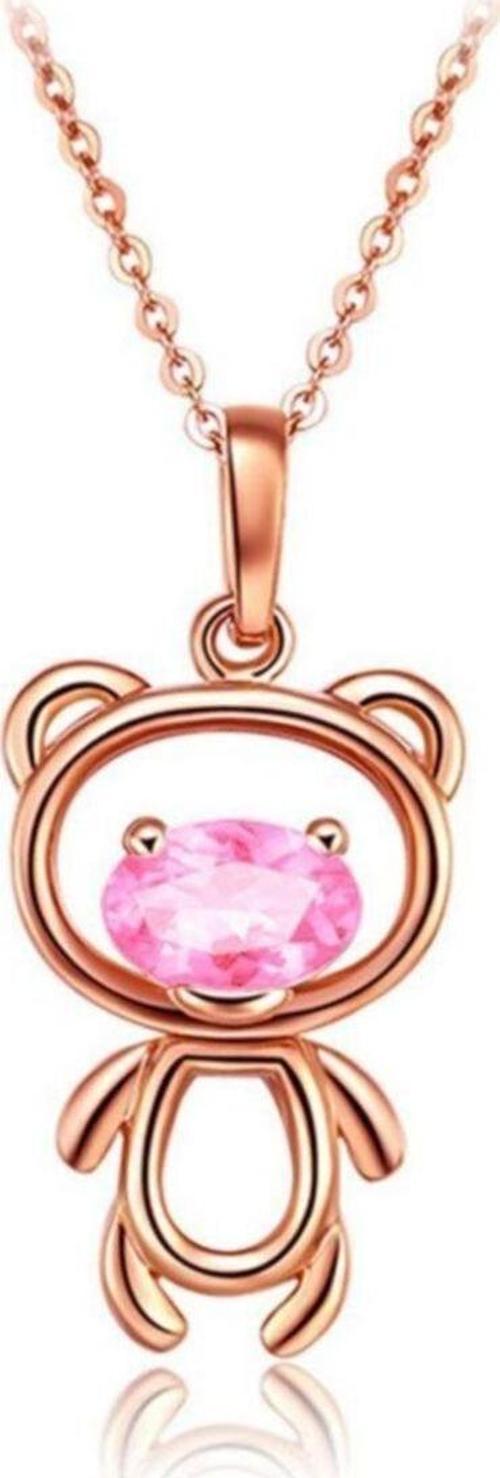 Ayıcık Gümüş Minik Kolye Rose Renk Pembe Taşlı