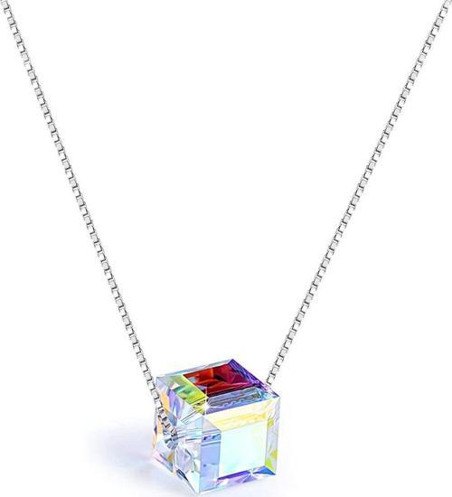 Gümüş Swarovski Taşlı Bayan Küp Gümüş Kolye