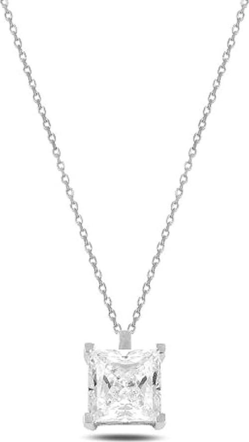 Gümüş Swarovski Zirconia Taşlı Kare Model Bayan Kolye