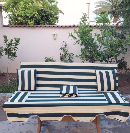 Mandaş Süngersiz 3 Kişilik Salıncak Minder Seti (Pamuklu Kumaş)-Yeşil Krem