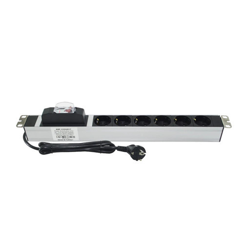 19" 1U 6'Lı Schuko Sigortalı Aluminyum Rack Kabin Grup Priz Pdu