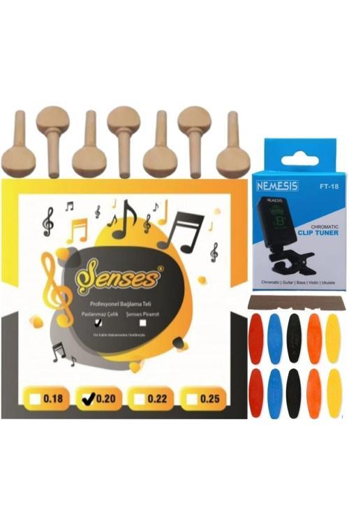 0.20 Uzun Sap Bağlama Teli Akort Cihazı + Akgürgen Burgu + Tezene + Eşik 5'Li Set