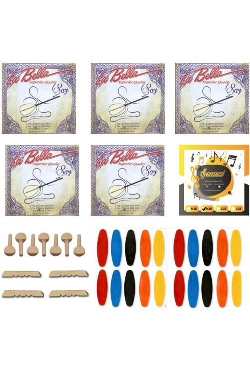 La Bella Profesyonel 0 20 Uzun Bağlama Takım Teli 6 Takım + 7 Ağaç Burgu + 20 Adet Tezene + 4 Eşik