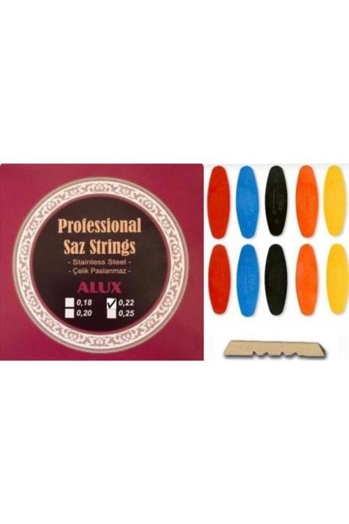 0.22 Paslanmaz Çelik Divan Bağlama Takım Teli + Profesyonel Numaralı Tezene Seti + Eşik