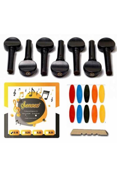 Nokta Sedefli Abanoz Bağlama Burgu + Kısa Sap Çelik Takım Tel 0.18 + Tezene Seti + Eşik