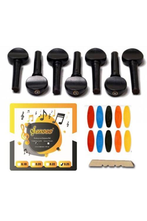 Nokta Sedefli Abanoz Bağlama Burgu + 0.25 (Bambamlı ) Divan Saz Teli + Tezene Seti + Eşik