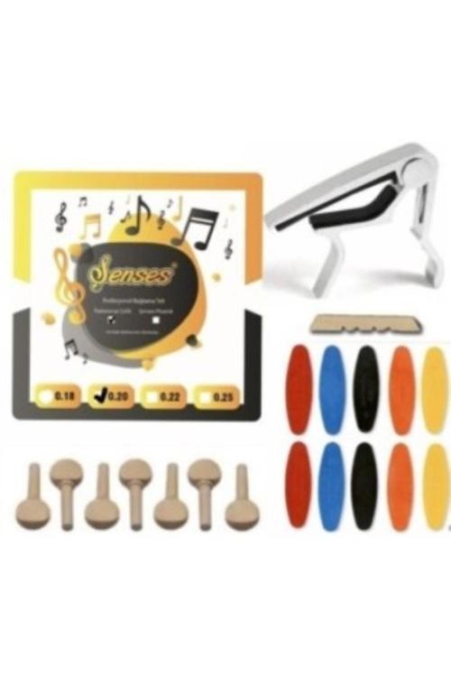 Müzik 0.20 Uzun Sap Bağlama Teli + Kelepçe + Burgu Seti + 10 Adet Tezene + Eşik