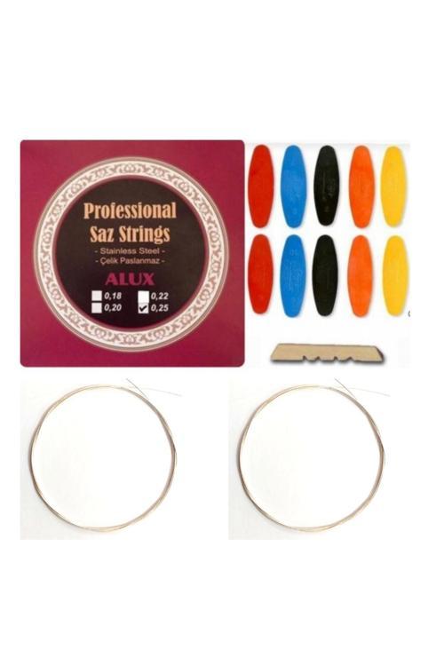 Alux 0 25 Çelik Divan Bağlama Teli + 2 Adet Bam Bam + 10 Tezene +1 Eşik