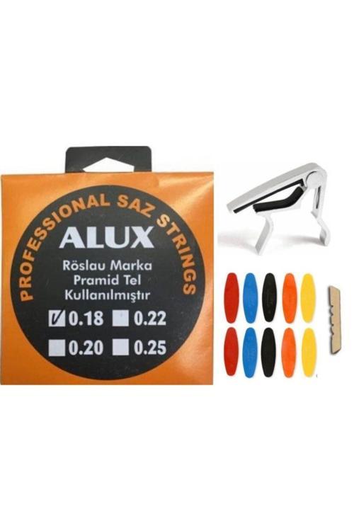 Müzik 0.18 Kısa Sap Piramit Tel Seti + Metal Kelepçe + 10 Adet Numaralı Tezene + Eşik