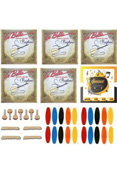 La Bella Profesyonel 0 18 Kısa Bağlama Takım Teli 6 Takım + 7 Ağaç Burgu + 20 Adet Tezene + 4 Eşik