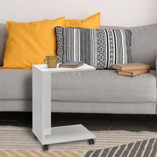 Çok Amaçlı Tekerlekli C Koltuk Sehpası-Mat Lake Beyaz(Diamond Beyaz) 35x65x45 cm (GxYxD)