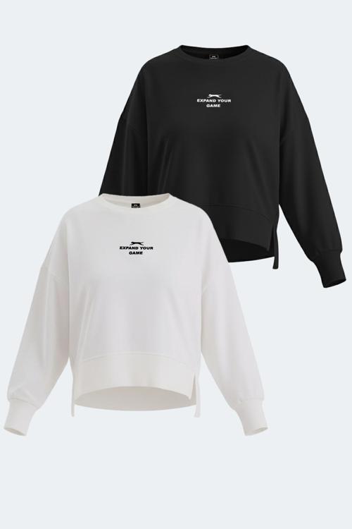 VITAL 2 li set Kadın Oversıze Beyaz - Siyah Sweatshirt