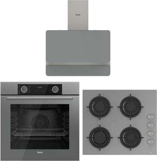 Fryart Gri Set (D082 Gri Davlumbaz -CS208 Gri Ocak- XE63CPR Fryart Gri Fırın)