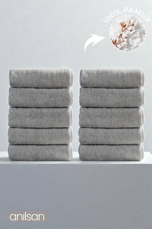 10'lu Gri El Havlusu - 50x90 Cm, 225 Gr, %100 Pamuk, Spa Ve Otel Havlusu, Günlük Kullanıma Uygun
