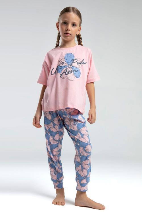 Kız Çocuk Somon Kısa Kol Paça Lastikli Pijama Takım