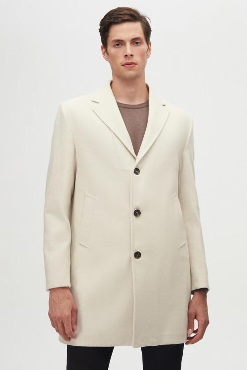 Regular Fit Ekru Mono Yaka Kaşe Kaban