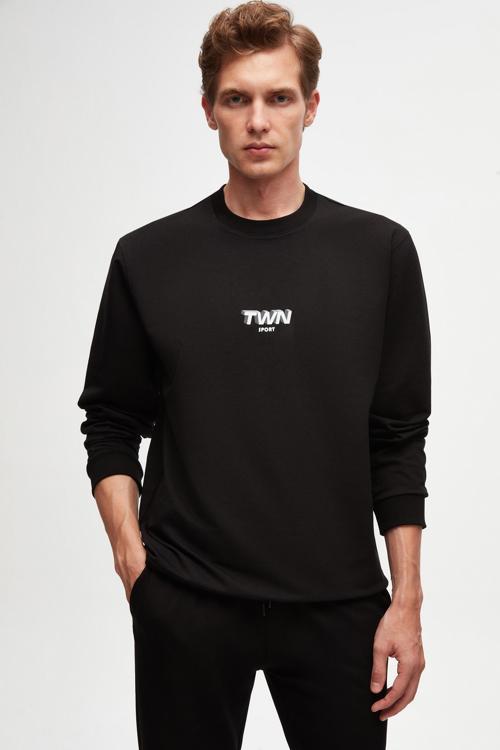 Twn Relaxed Fit Siyah Baskılı Sweatshirt