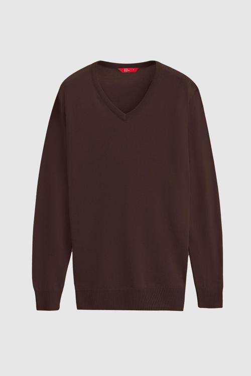 Ds Damat Regular Fit Kahverengi Düz V Yaka Triko Kazak