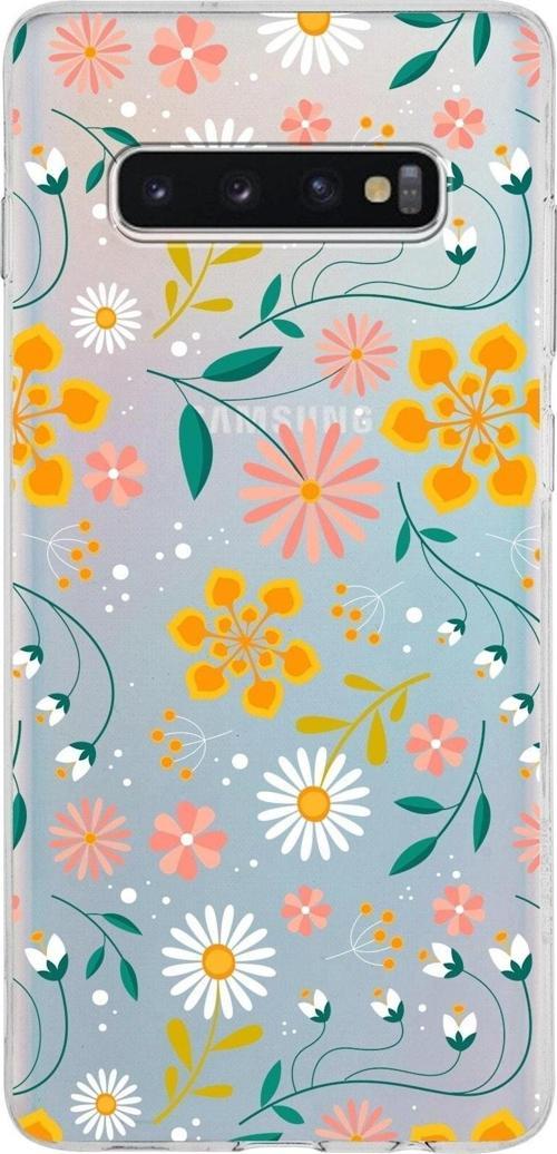 Samsung Galaxy S10 Plus Kapak Çiçek Tasarımlı Şeffaf Silikon Kılıf