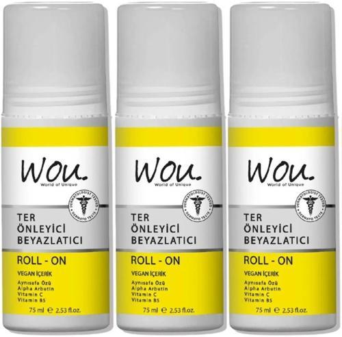 Wou World Of Unique Roll-On Unisex Deodorant 75ML Ter Önleyici Beyazlatıcı (3 Lü Set)