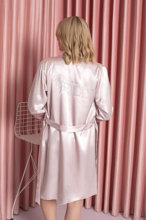 950 Gelinler İçin Özel Bride Taş Baskılı Sabahlık Ve İnce Askılı Gecelik 2 Li Kutulu Takım