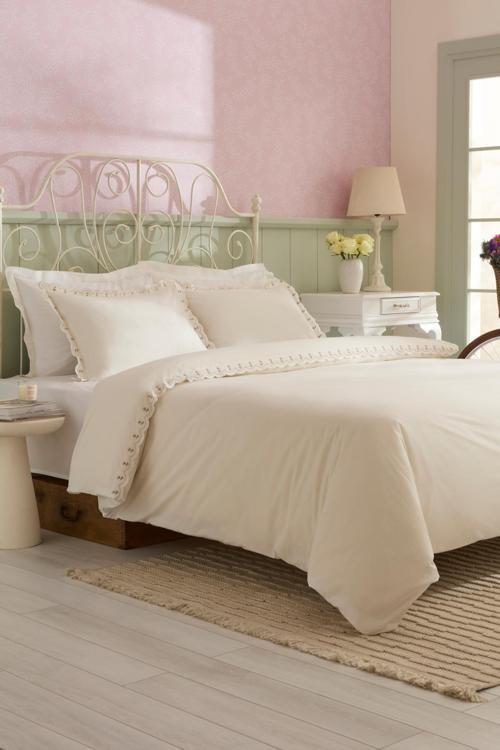 Helia Nakışlı %100 Pamuk Çift Kişilik Nevresim Takımı Beyaz