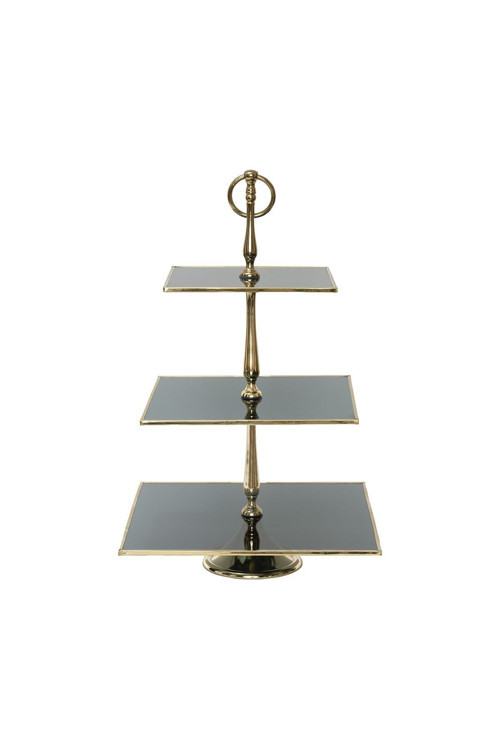 Line Dekoratif 3 Katlı Gold Kek Standı 25 cm