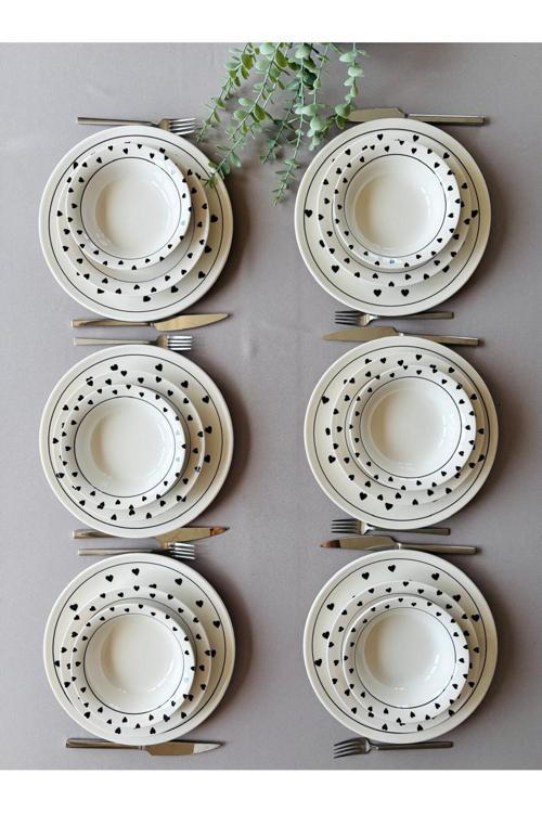 Siyah Kalp 6 Kişilik 18 Parça Modern Yemek Takımı