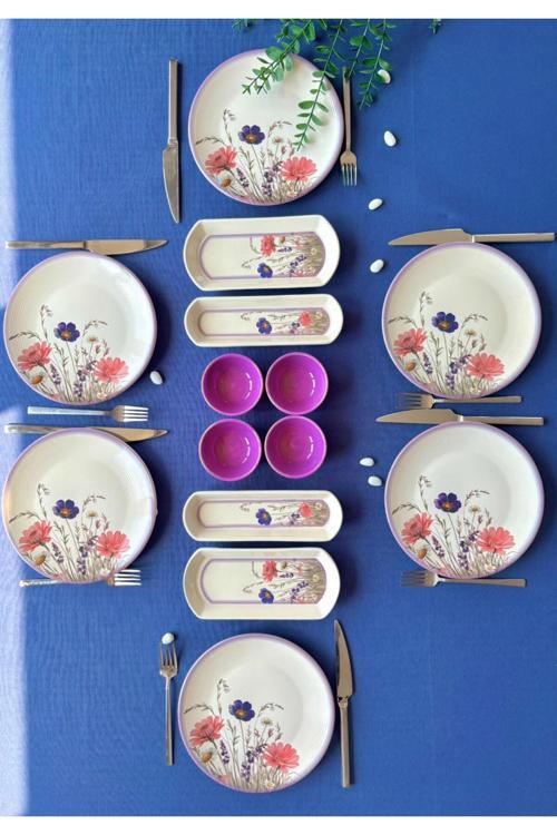 Hercai Serisi 6 Kişilik 14 Parça Lila Sosluklu Kahvaltı Takımı