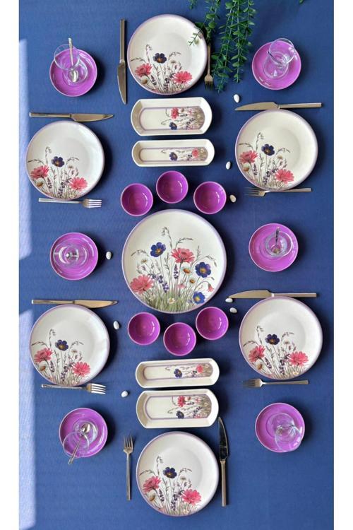 Hercai Serisi 6 Kişilik 23 Parça Sosluklu Kahvaltı Takımı (Lila)