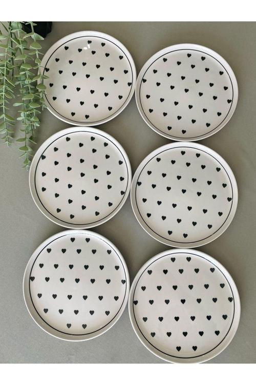 LOVE Siyah Kalp 6'lı Pasta Tabağı