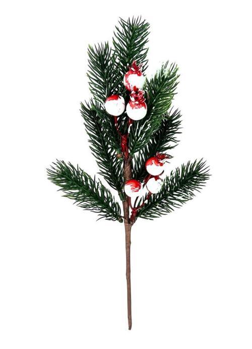 Yapay Çiçek Kokina Narlı Çam Dalı Karlı Renk 30cm Yılbaşı Çiçeği Red Berry