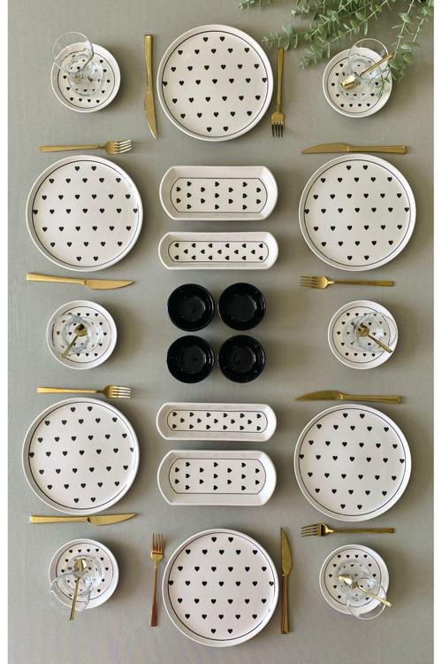 Siyah Kalp 6 Kişilik 20 Parça Kahvaltı Takımı (Sosluklu)