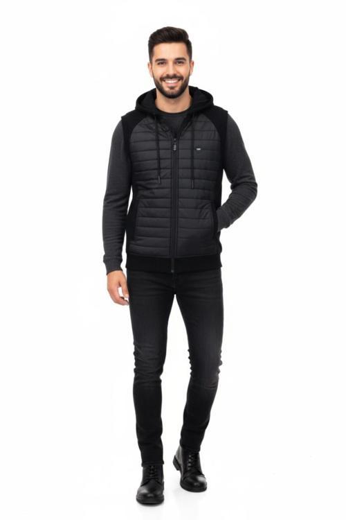 Erkek Kapitone Modelli 3 İplik Kapüşonlu Yelek BGL-ST04866