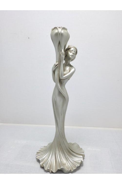 Gümüş Polyester Kadın Figürlü Şamdan