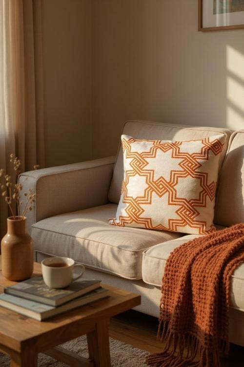 Frefly 2 Li Beyaz Zeminde Mozaik Desenli Dijital Baskılı Yastık Kırlent Kılıfı