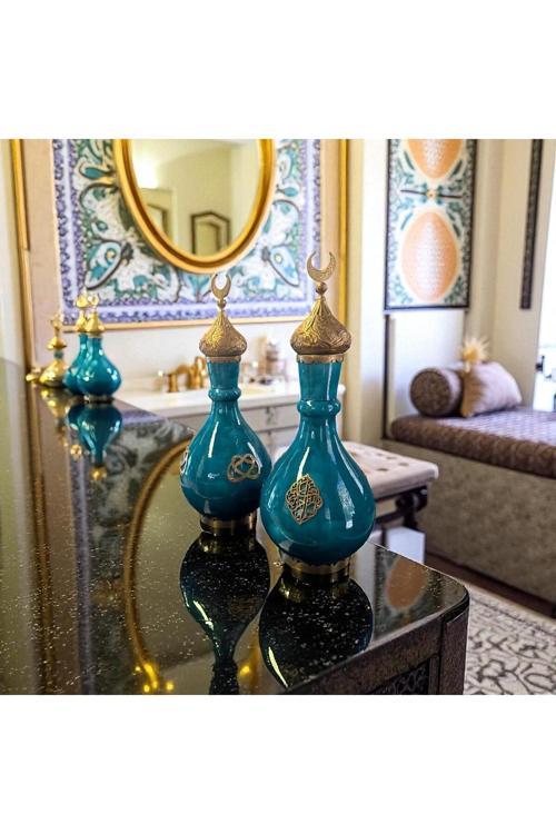 Frefly Bakır Hilal Kapaklı İle El Emeği 53Cm Turkuaz Büyük Boy Üzerindeki Özel İşlemeli Bakır