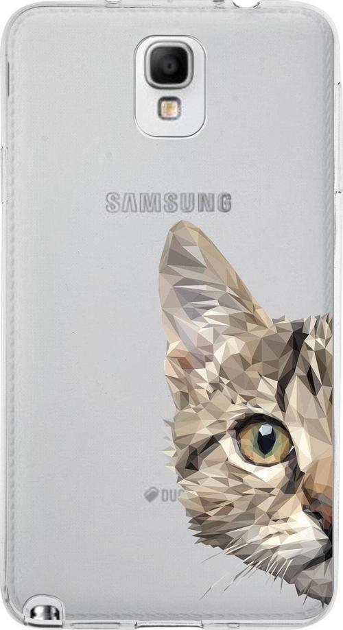 Samsung Galaxy Note 3 Kapak Catface Tasarımlı Şeffaf Silikon Kılıf