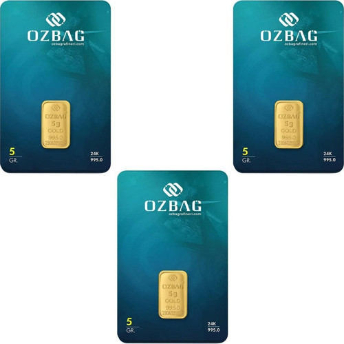 24 Ayar 3 Adet 5 gr 995 Özbağ Külçe Altın
