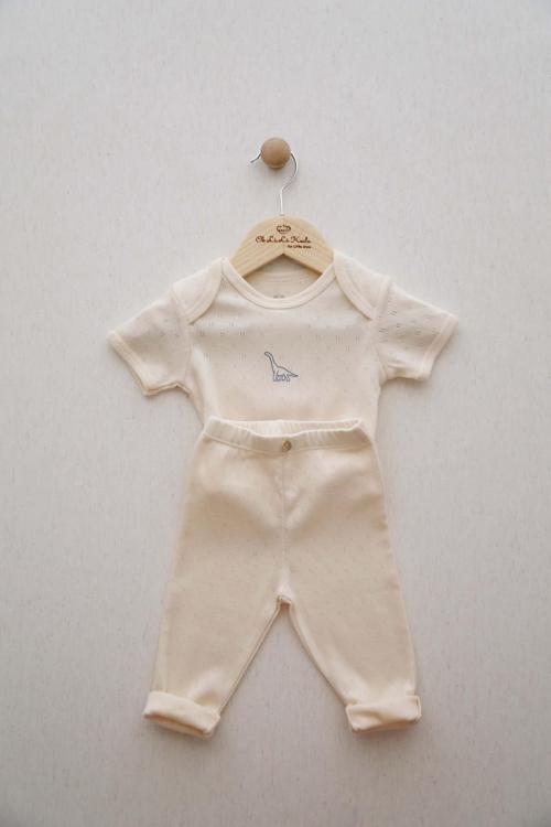 İndigo Dinozor Nakışlı Body Tayt Set